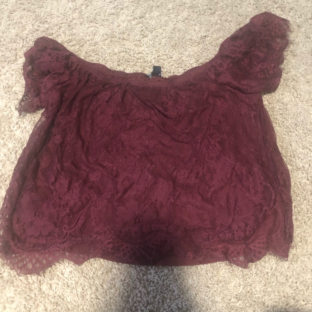 Off the shoulder burgundy top